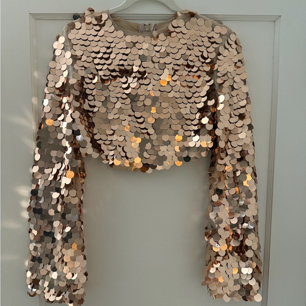 Sequin Long Sleeve Crop Top & Skirt Set